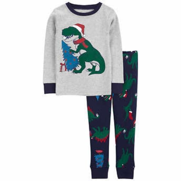 Carter's Kids' 4-piece Holiday Pajamas, Green - Picture 2 of 8